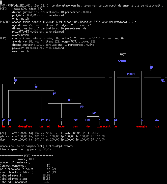 screenshot of runexp showing a parse tree